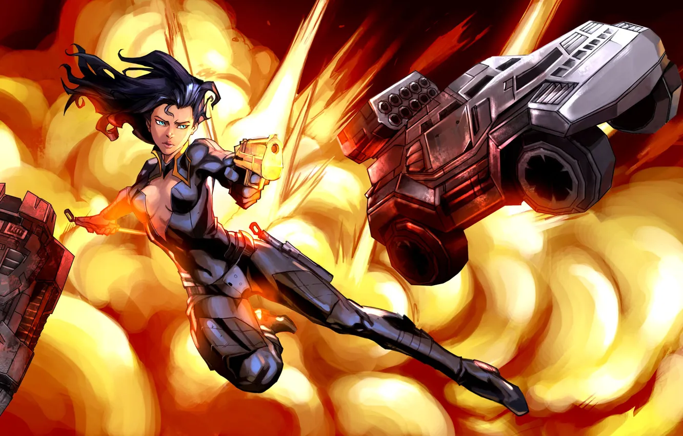 Photo wallpaper girl, the explosion, gun, explosion, girl, gun, spy, spy