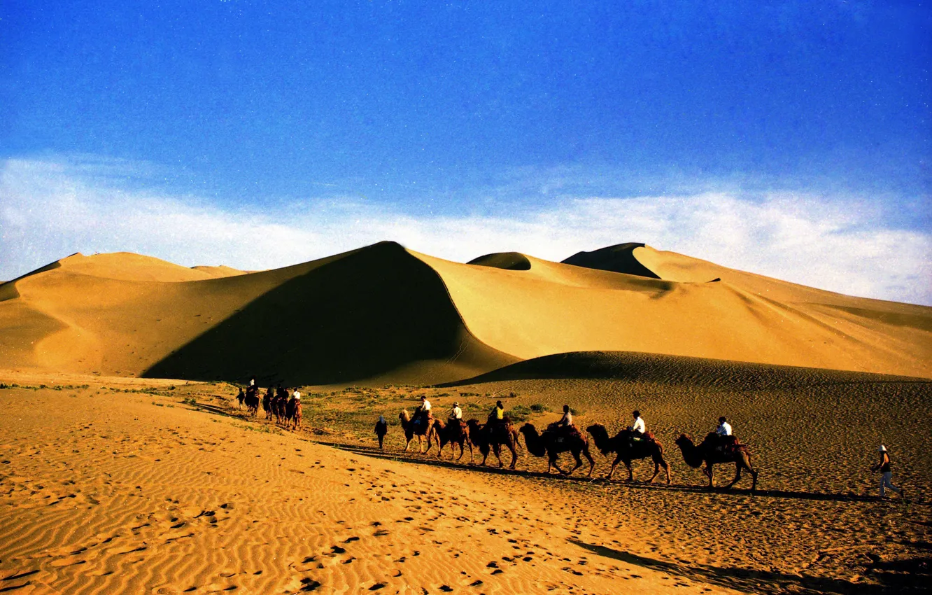 Photo wallpaper sand, landscape, the dunes, desert, caravan, tourists, Sudan