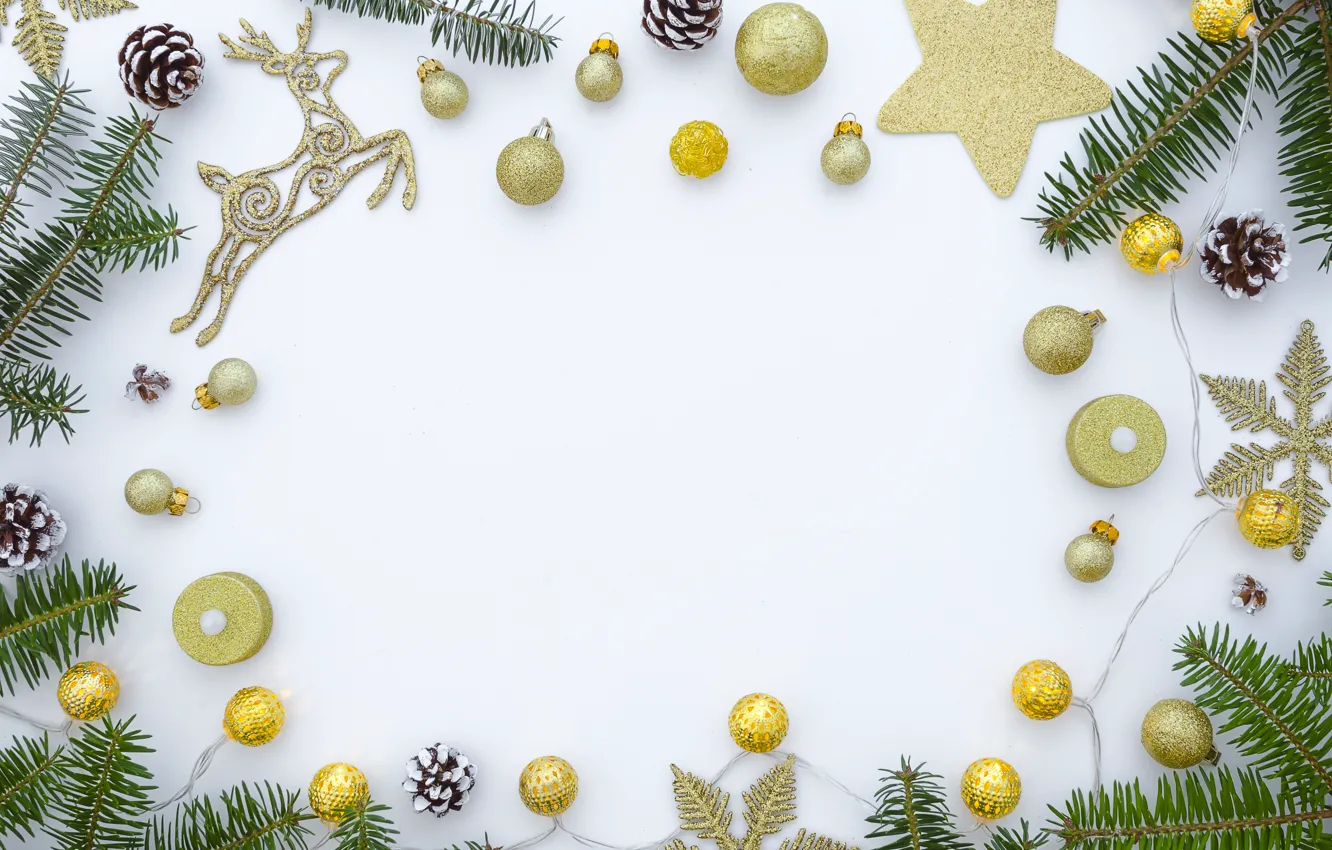 Photo wallpaper decoration, balls, New Year, Christmas, golden, Christmas, balls, New Year