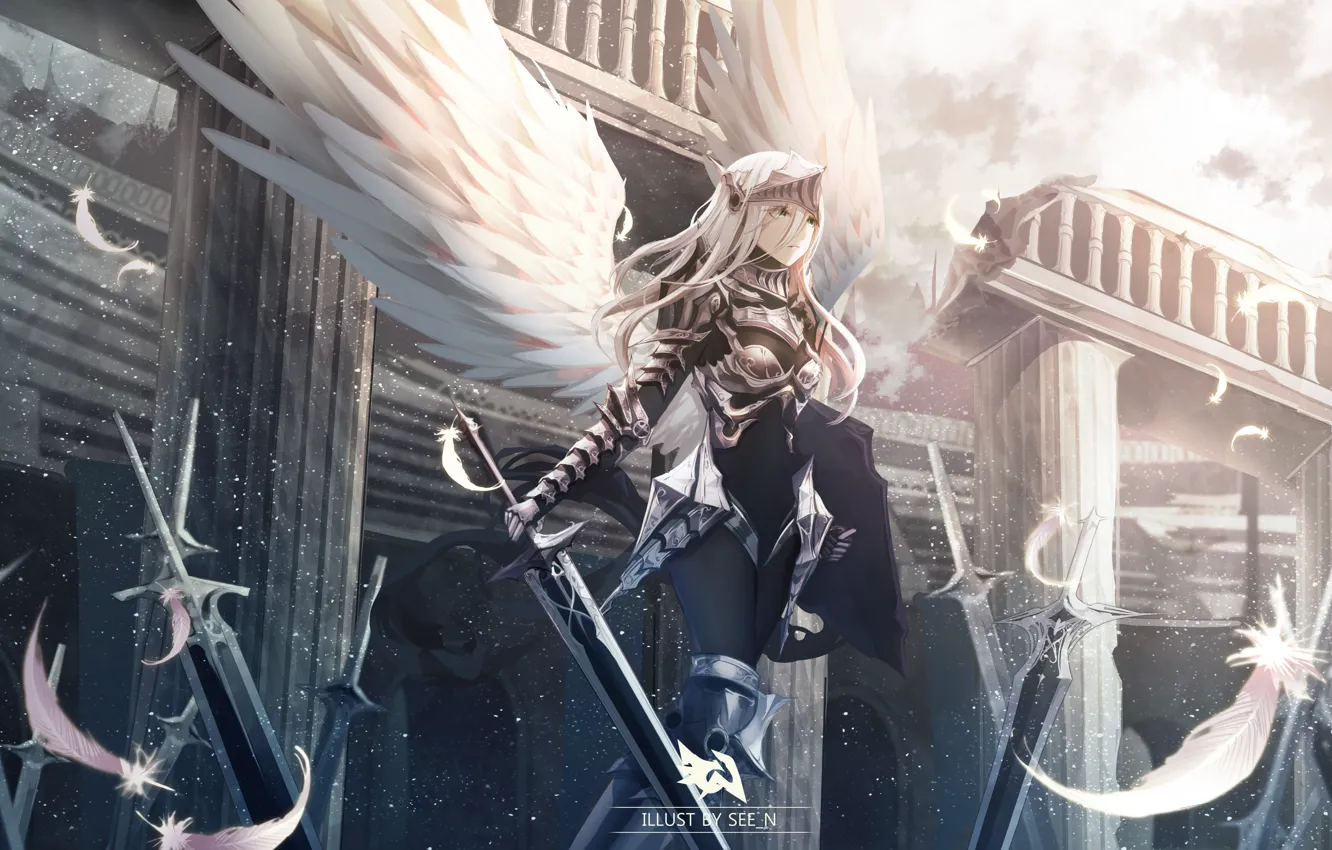 Photo wallpaper girl, angel, anime