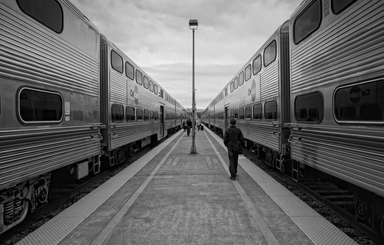 Photo wallpaper train, station, cars, Peron