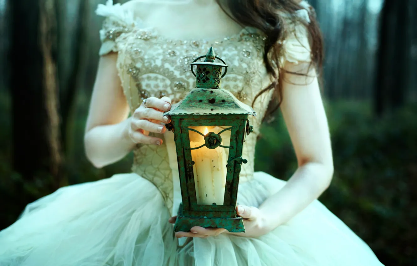 Photo wallpaper girl, candle, lantern, Bella Kotak, In the Twilight hours