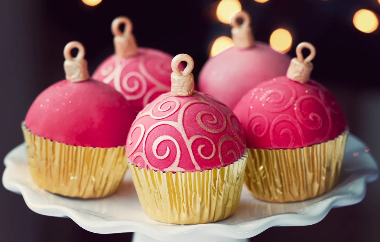 Photo wallpaper holiday, food, plate, sweets, dessert, bokeh, cupcakes