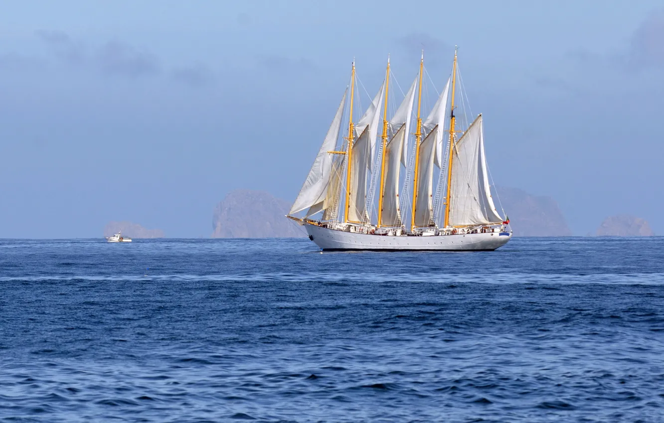 Photo wallpaper the ocean, rocks, sailboat, boat, Portugal, Portugal, The Atlantic ocean, Atlantic Ocean