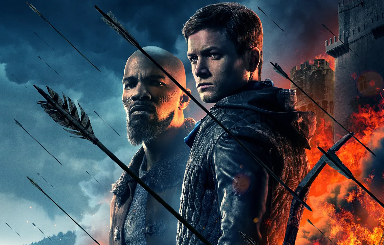 Photo wallpaper lights, background, smoke, bow, fortress, arrows, adventure, poster