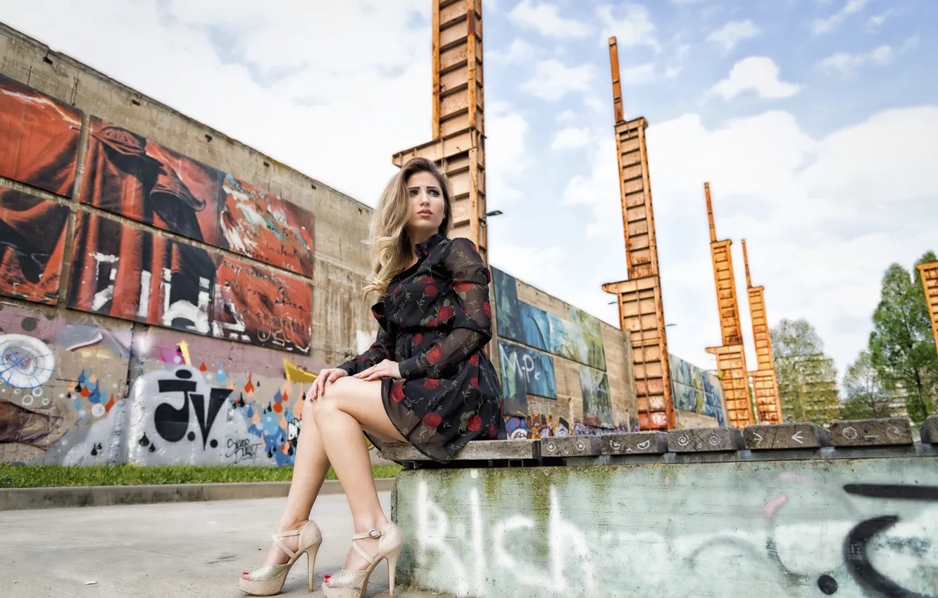 Photo wallpaper look, face, dress, heels, legs, beauty, Taty