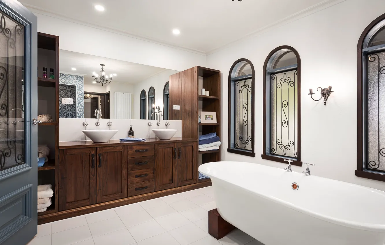 Photo wallpaper design, sink, bath, bathroom