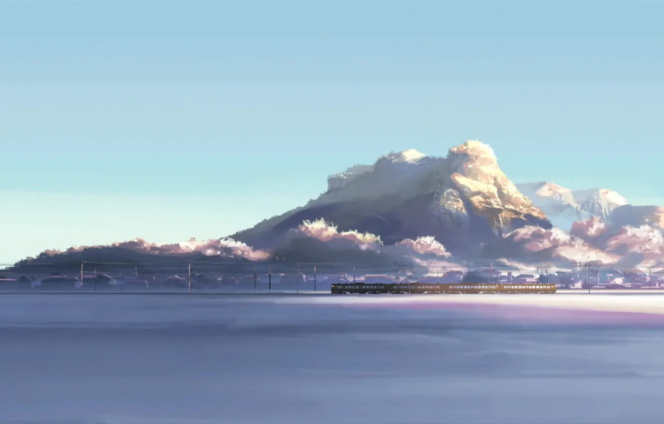 Photo wallpaper winter, snow, landscape, mountains, train, 5 centimeters per second, 5 centimeters per second