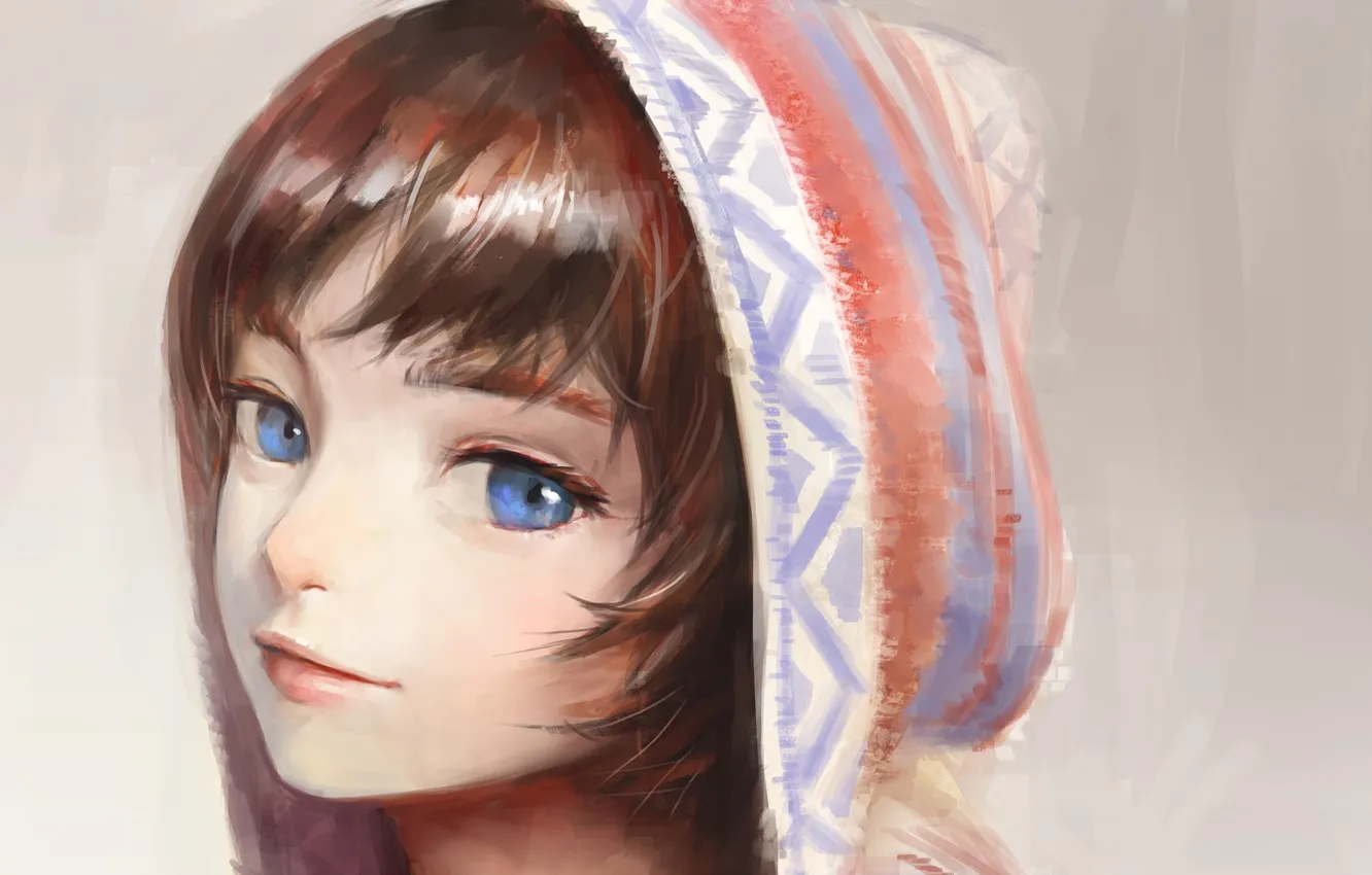 Photo wallpaper girl, face, anime, art, hood, Nababa