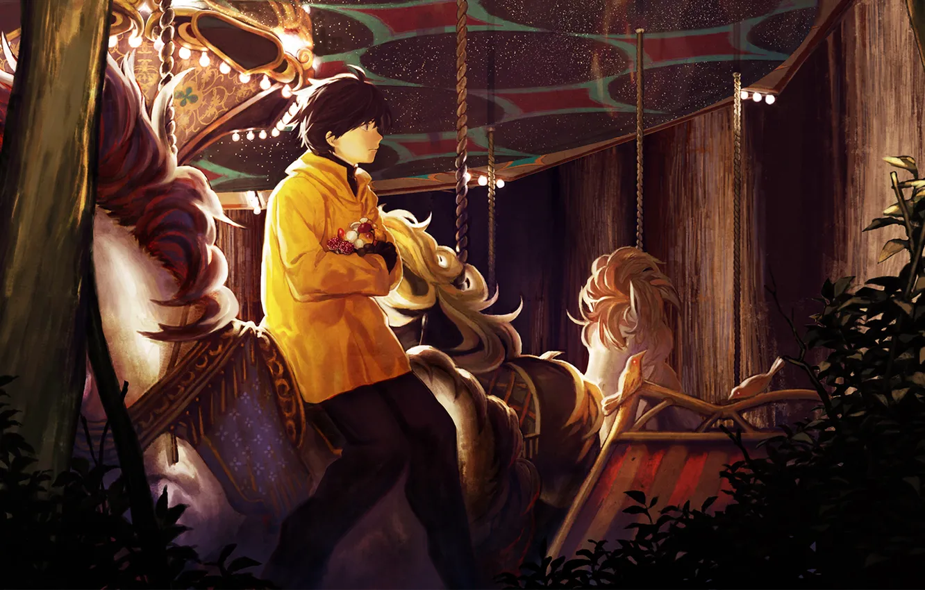 Photo wallpaper horse, Guy, carousel, yellow jacket