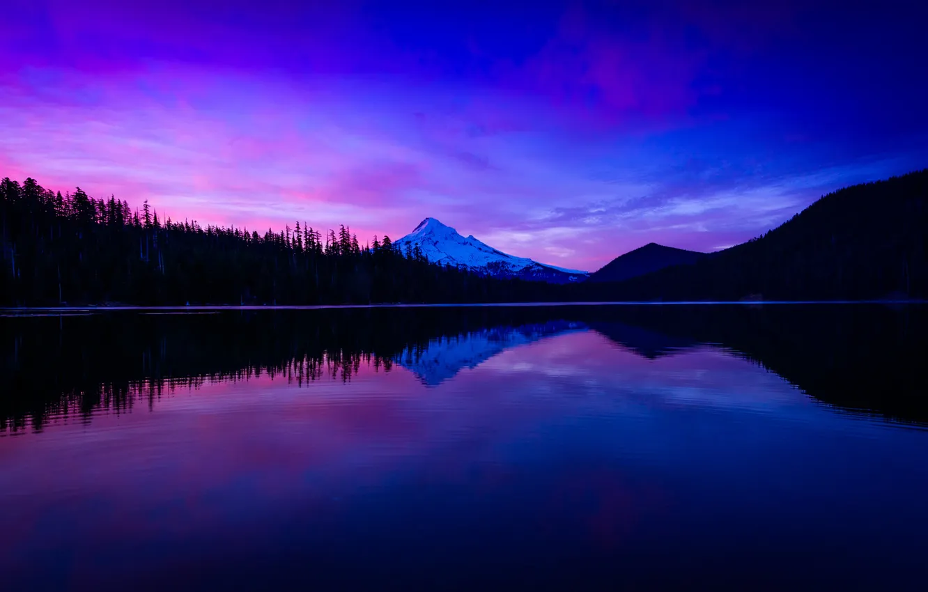 Photo wallpaper Lost, mountain, lake, snow, sunrise, hood