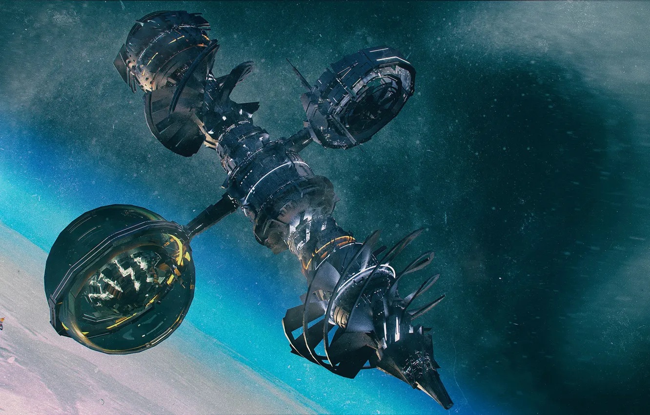 Photo wallpaper space, stars, planet, station, burrower