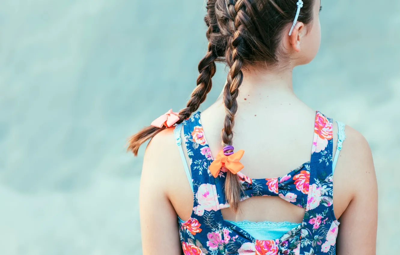 Photo wallpaper back, girl, braids