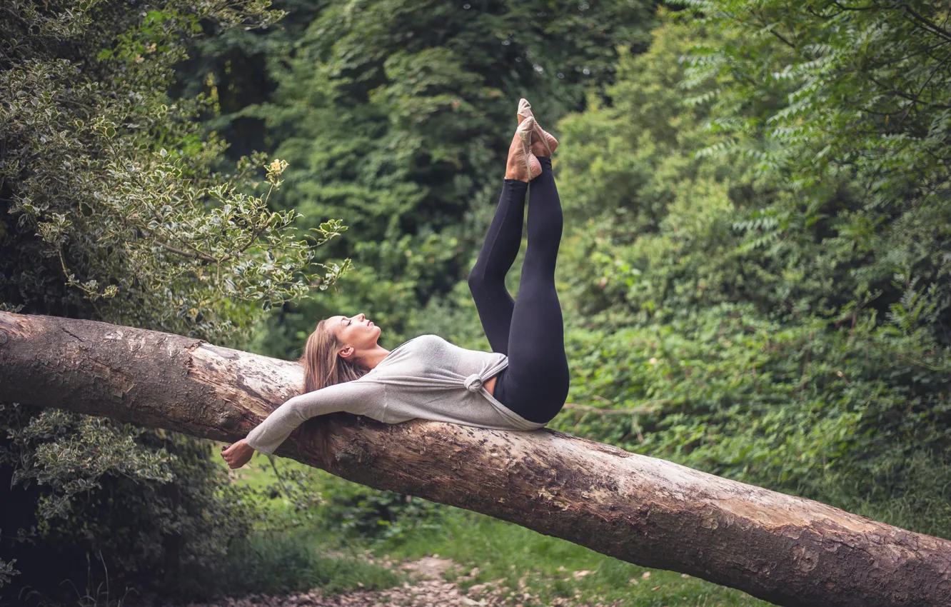 Photo wallpaper girl, nature, pose, relax, legs, warm-up