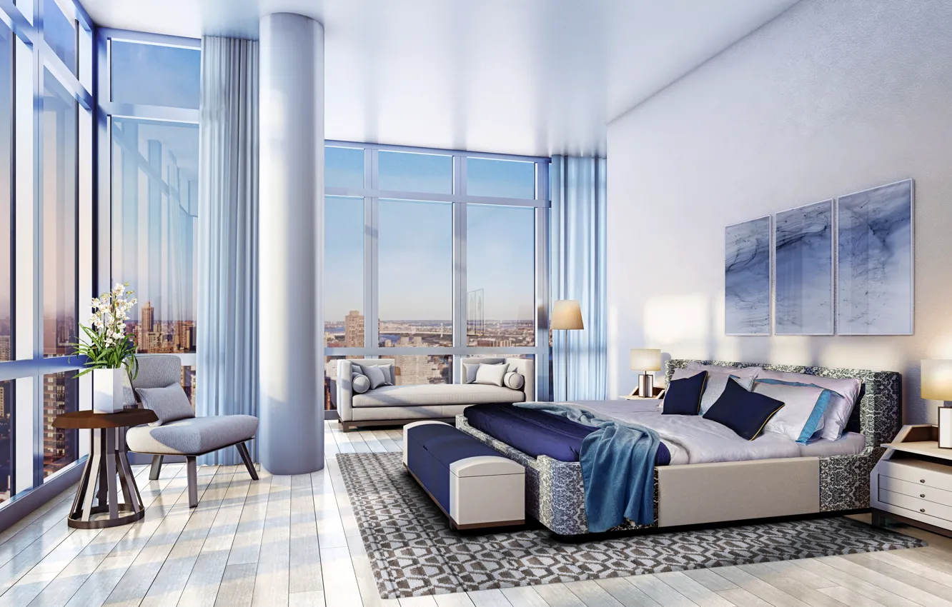 Photo wallpaper design, style, interior, megapolis, bedroom, New-York, bedroom