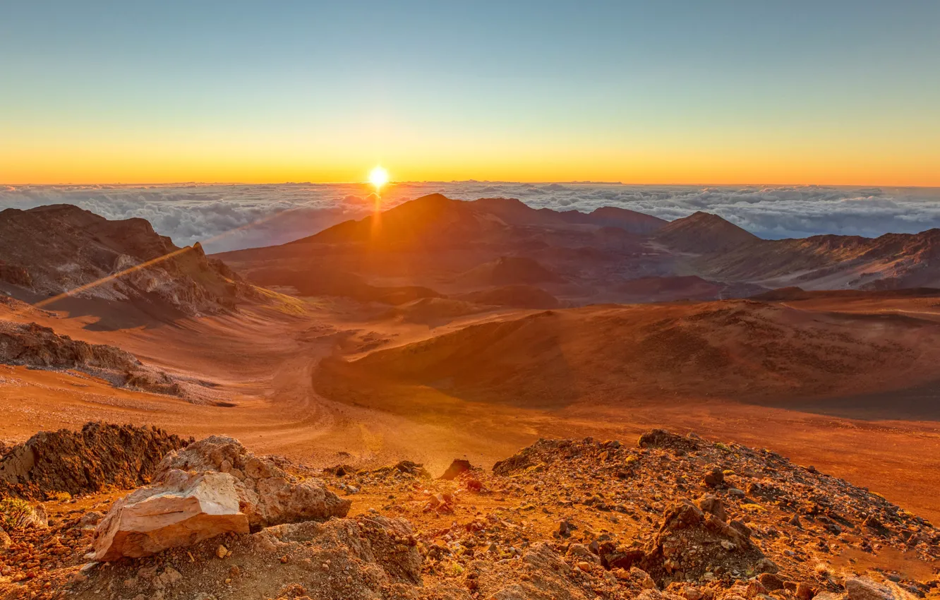Photo wallpaper clouds, sunset, the volcano, Hawaii, USA, Haleakala