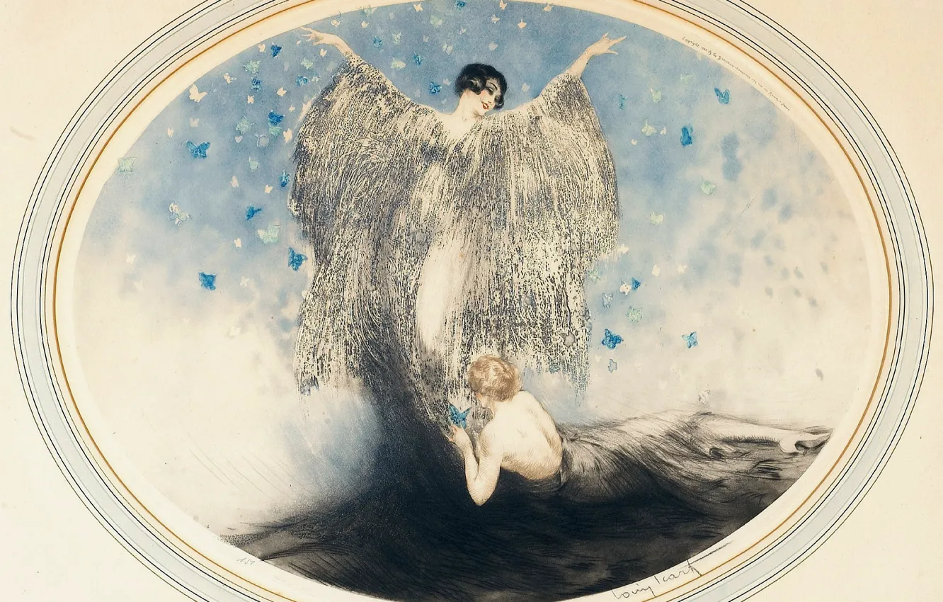 Photo wallpaper 1926, art Deco, etching and aquatint, Louis Ikar, Little butterfly