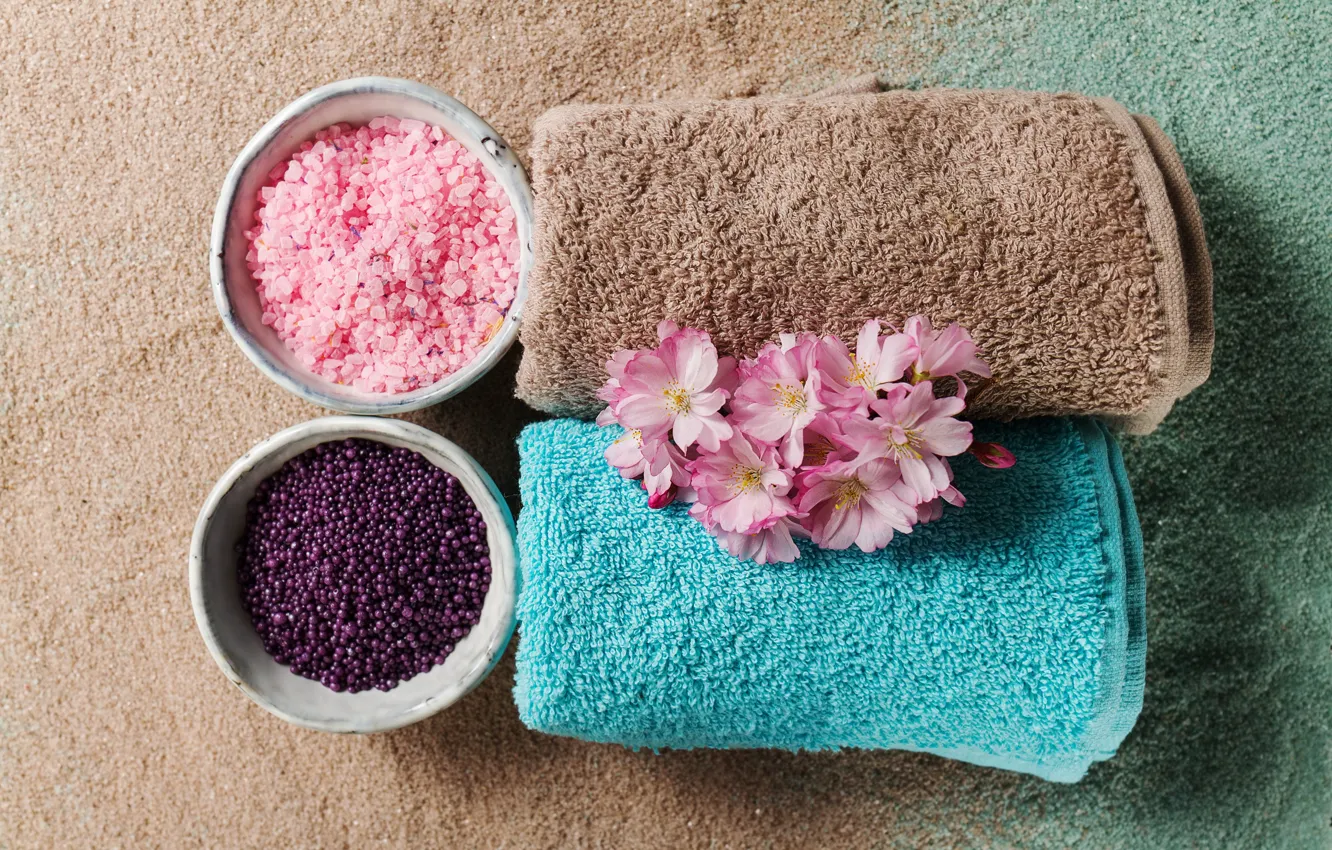 Photo wallpaper flowers, towel, Spa, sea salt