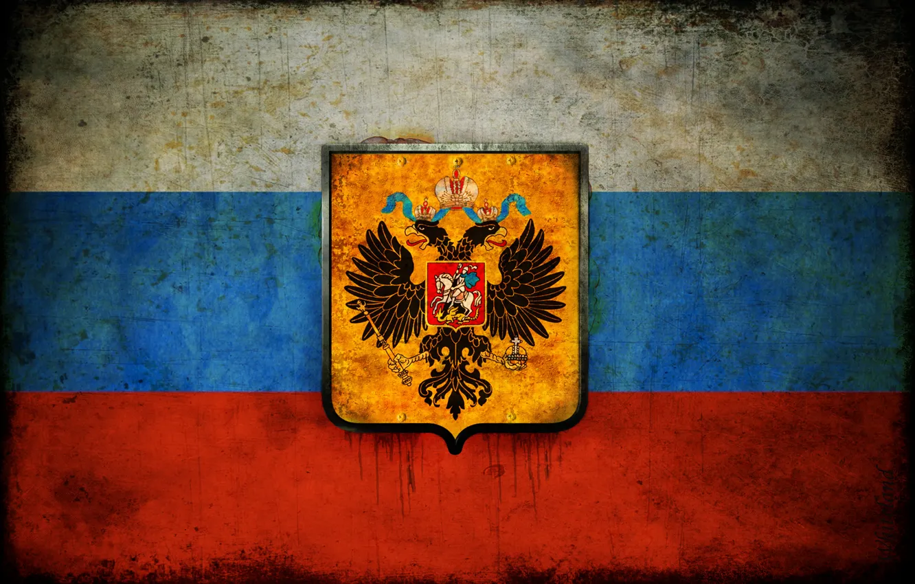 Photo wallpaper coat of arms, tricolor, the flag of Russia