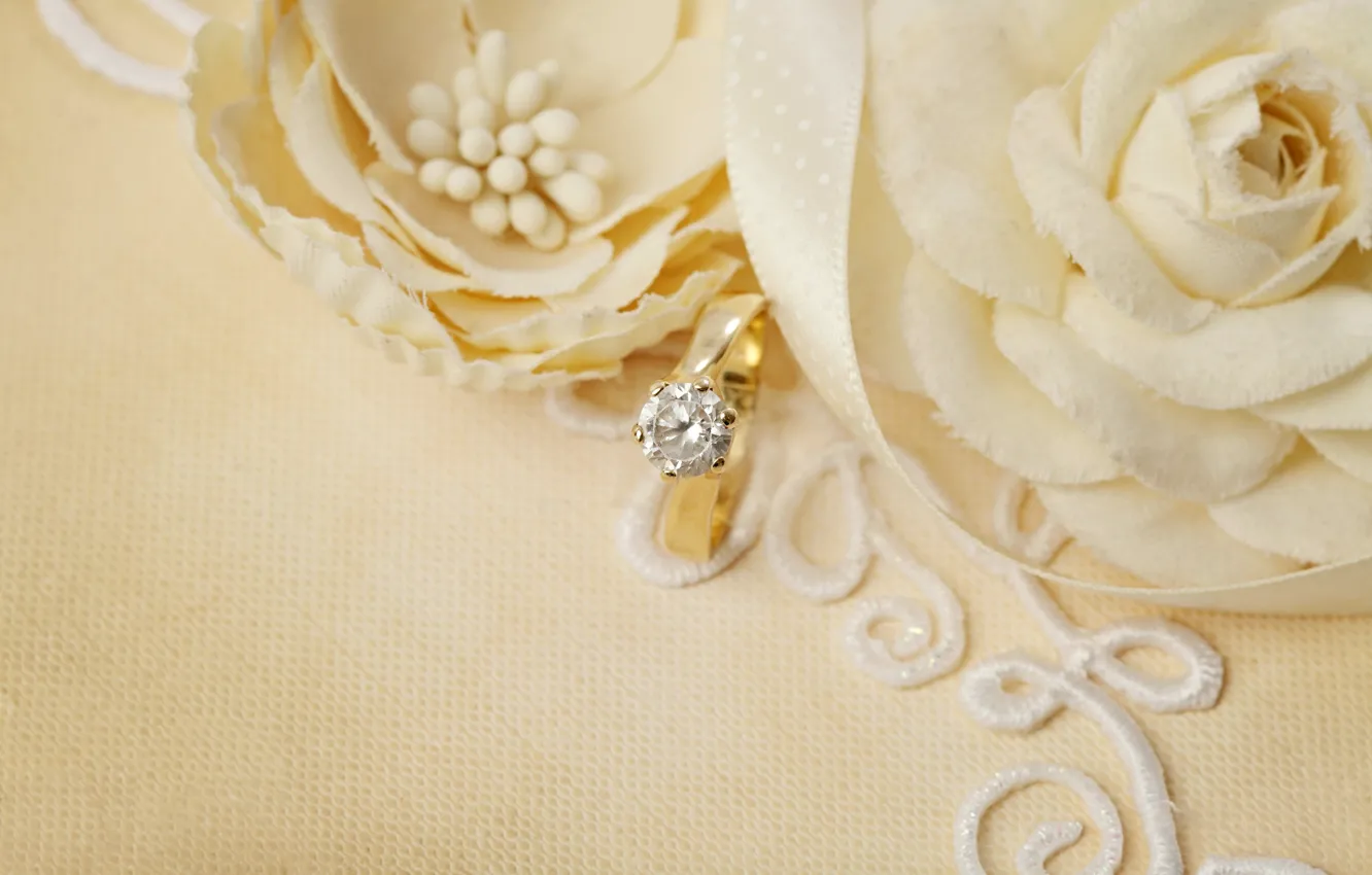 Photo wallpaper flowers, ring, wedding, flowers, background, ring, soft, wedding