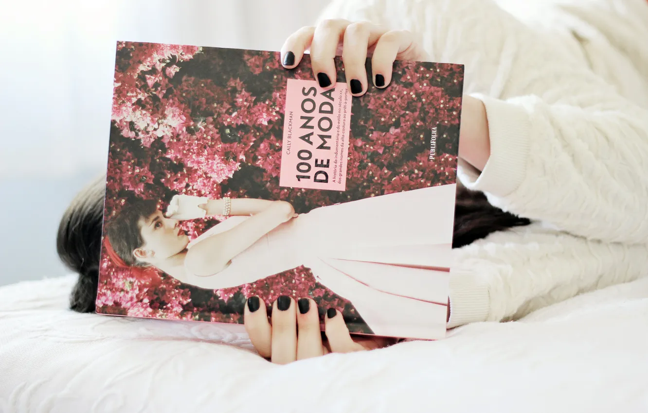 Photo wallpaper girl, bed, book