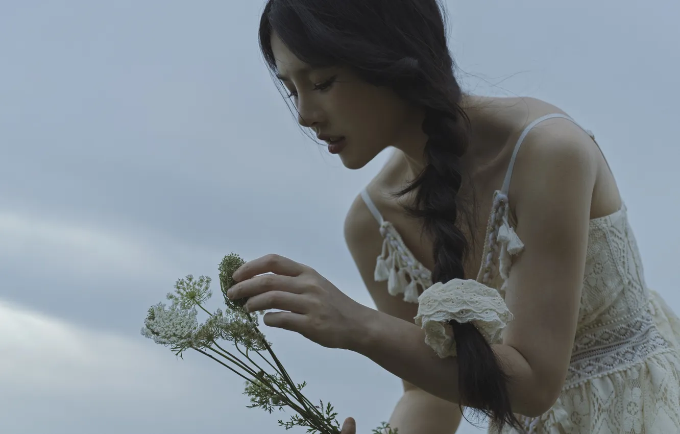 Photo wallpaper woman, flowers, beautiful, model, pretty, asian, cute, Petite