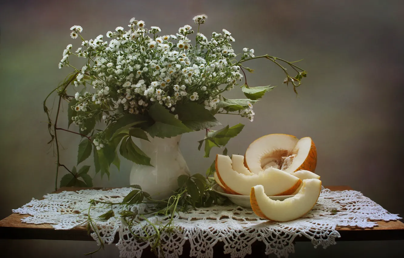 Photo wallpaper flowers, still life, melon