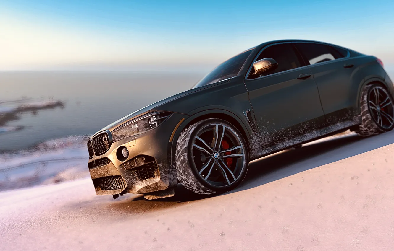 Photo wallpaper HDR, BMW, game, X6M, sky, ocean, winter, mountain