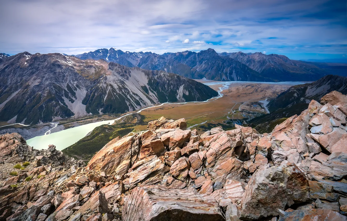 Photo wallpaper mountains, rocks, New Zealand