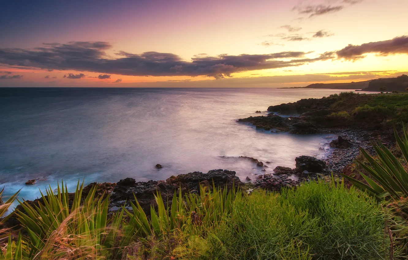 Photo wallpaper sunset, nature, the ocean, coast, Hawaii, Hawaii