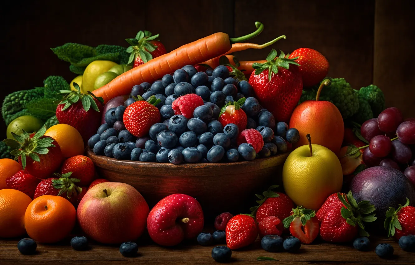 Photo wallpaper berries, food, fruit, different, a lot, juicy, delicious, cuts