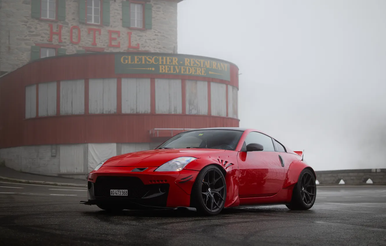 Photo wallpaper Nissan, Red, Nissan 350Z, Coupe, 350Z, Sportcar, Pandem, Nissan 350Z Pandem