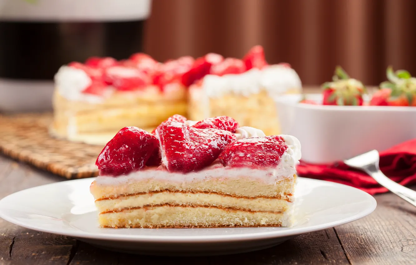 Photo wallpaper berries, table, Board, strawberry, plate, cake, cake, plug