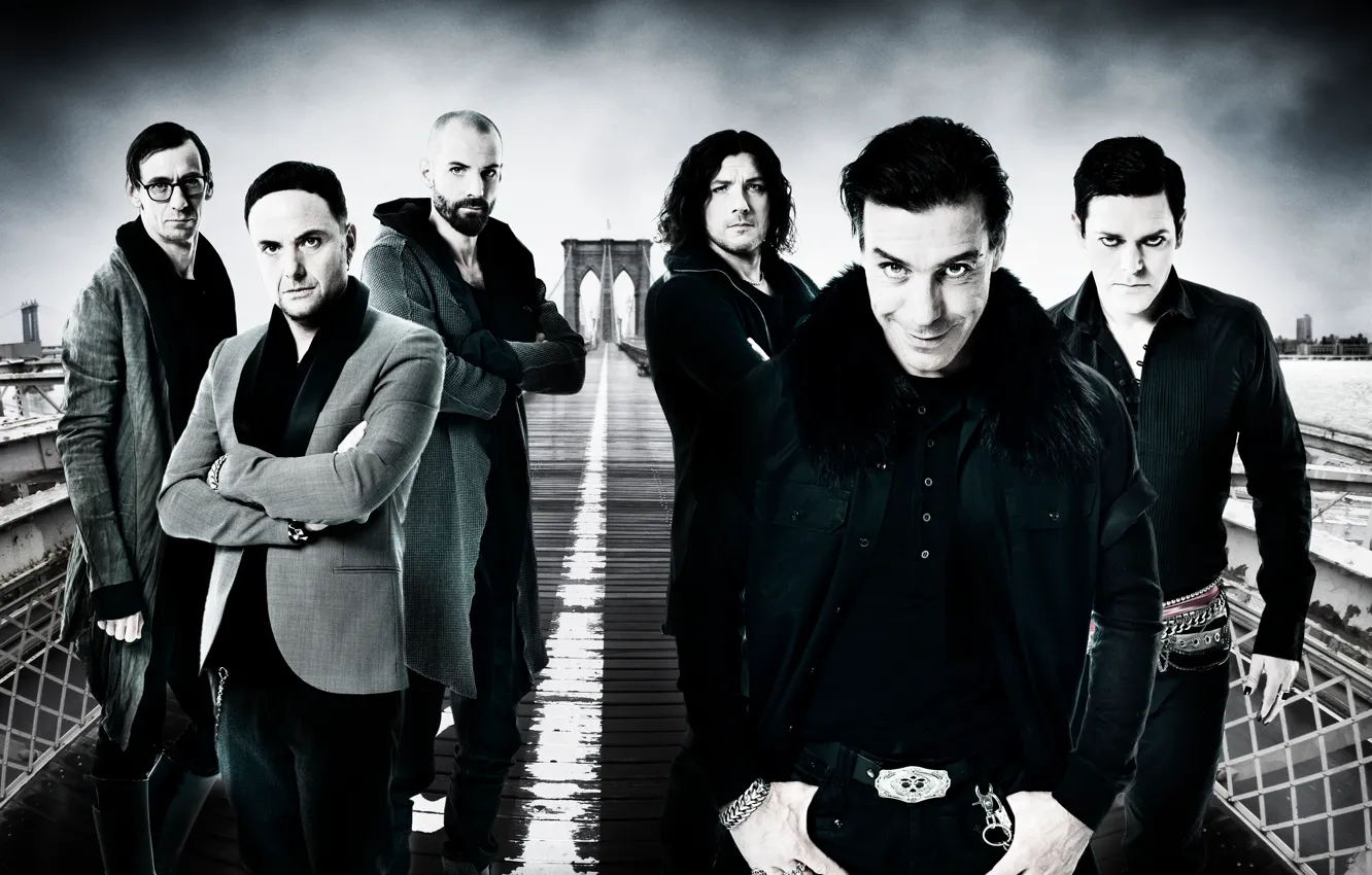 Photo wallpaper group, Germany, ring, chain, strap, jacket, Rammstein, grin