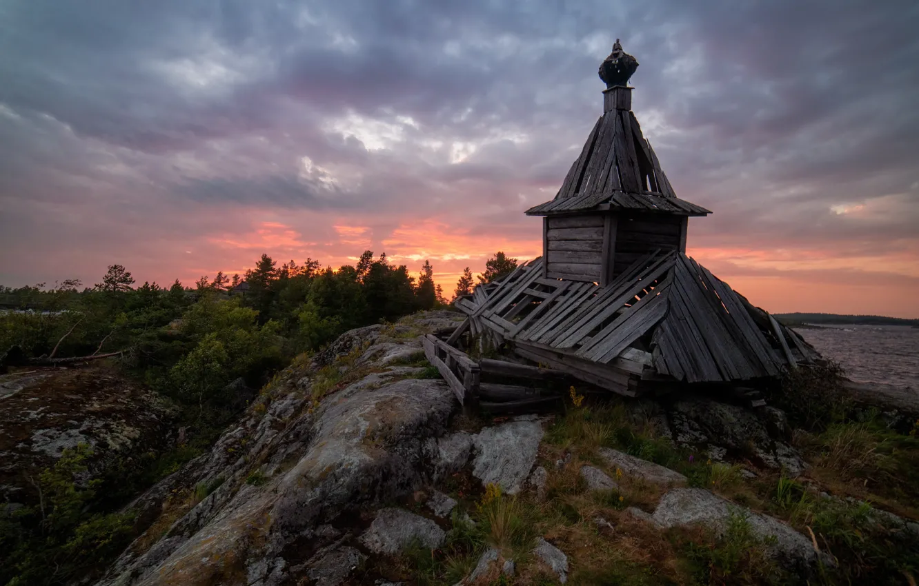Photo wallpaper rocks, Board, Church, ruins