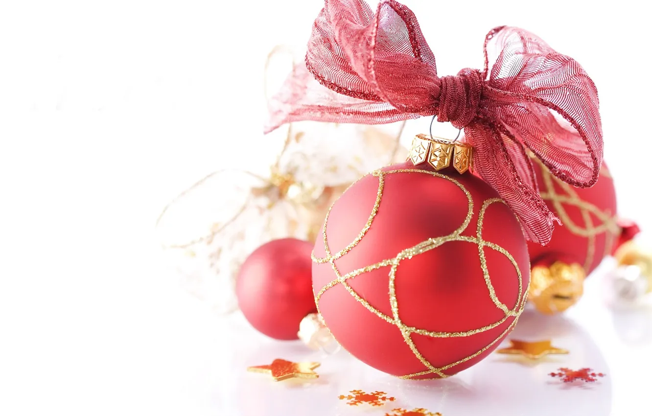 Photo wallpaper red, balls, bow