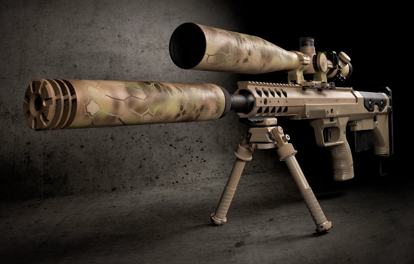 Photo wallpaper optics, muffler, sniper rifle