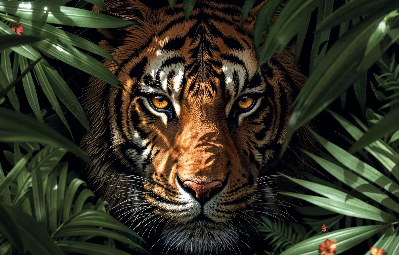 Photo wallpaper tiger, plant, jungle