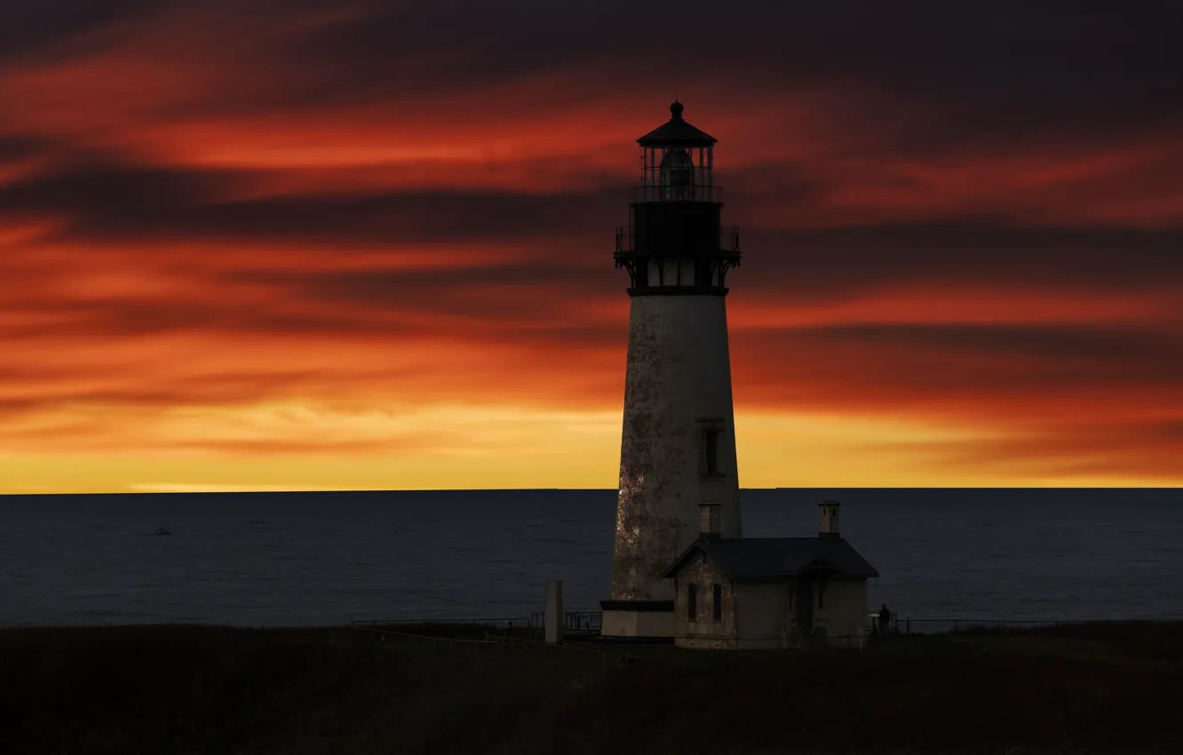 Photo wallpaper sea, night, Oregon, Yaquina Head Lighthouse