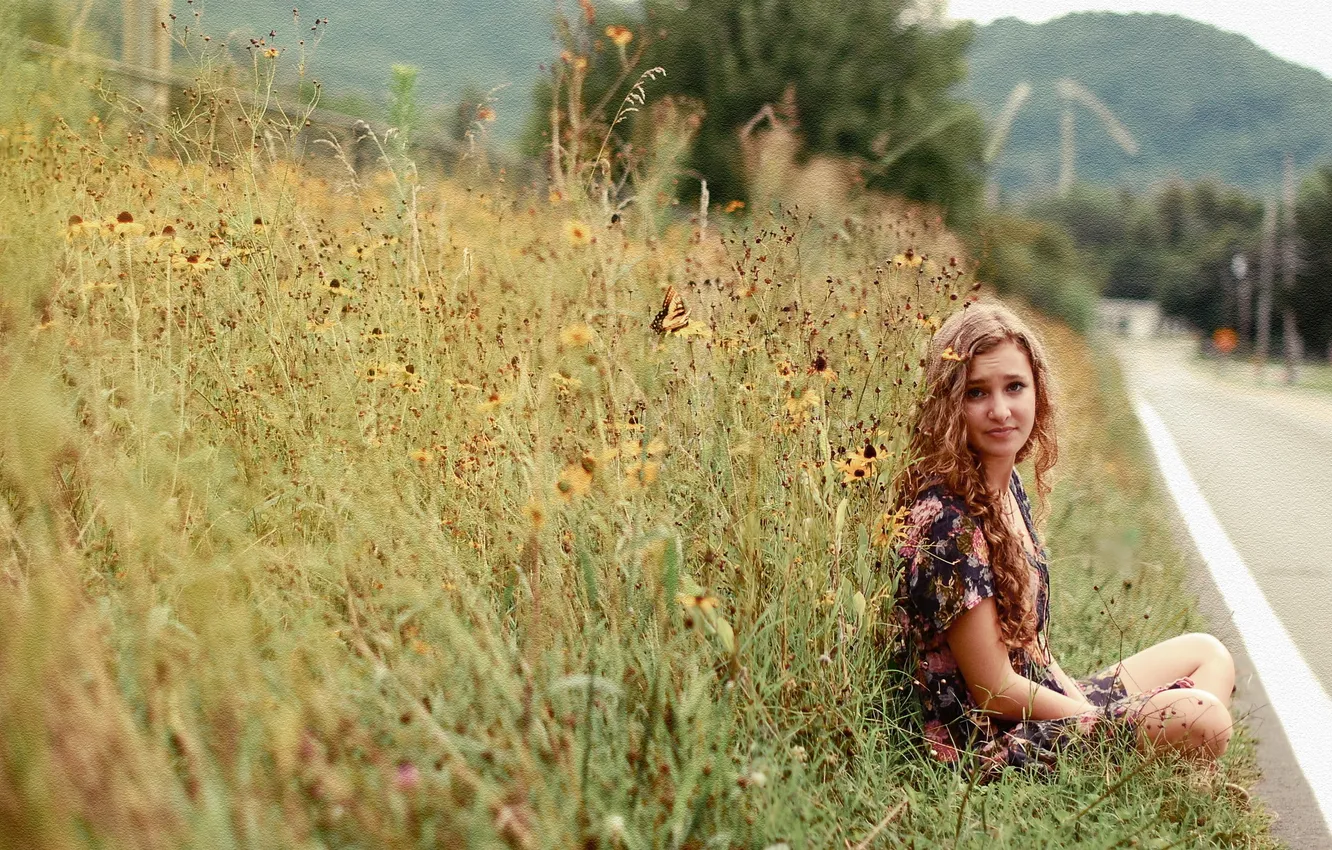 Photo wallpaper road, girl, style