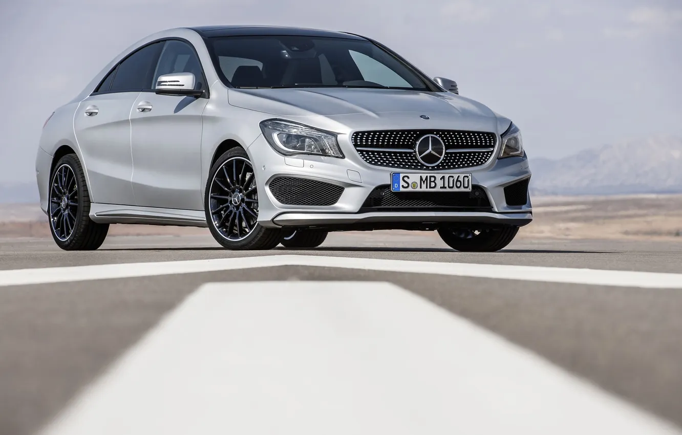 Photo wallpaper machine, grey, lights, Mercedes-Benz, day, The hood, sedan, the front