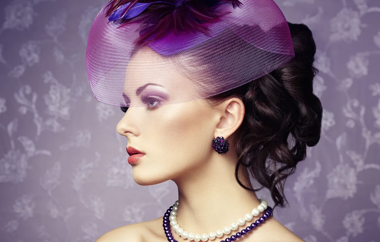 Photo wallpaper look, girl, style, background, hair, earrings, makeup, beads