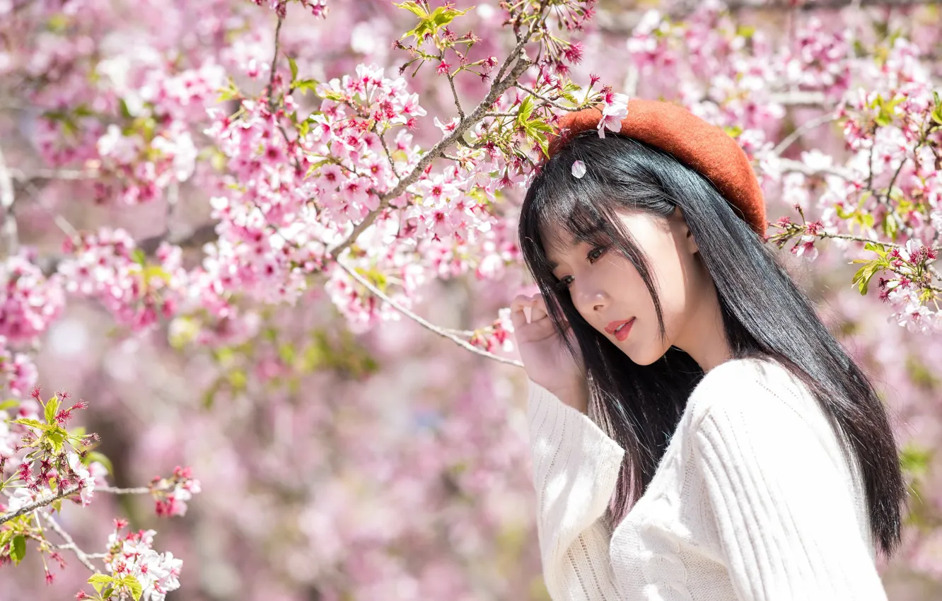 Photo wallpaper girl, spring, Asian