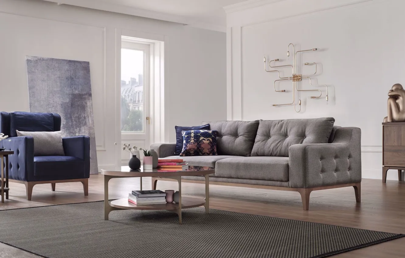 Photo wallpaper design, style, room, interior, minimalism, living room, upholstered furniture