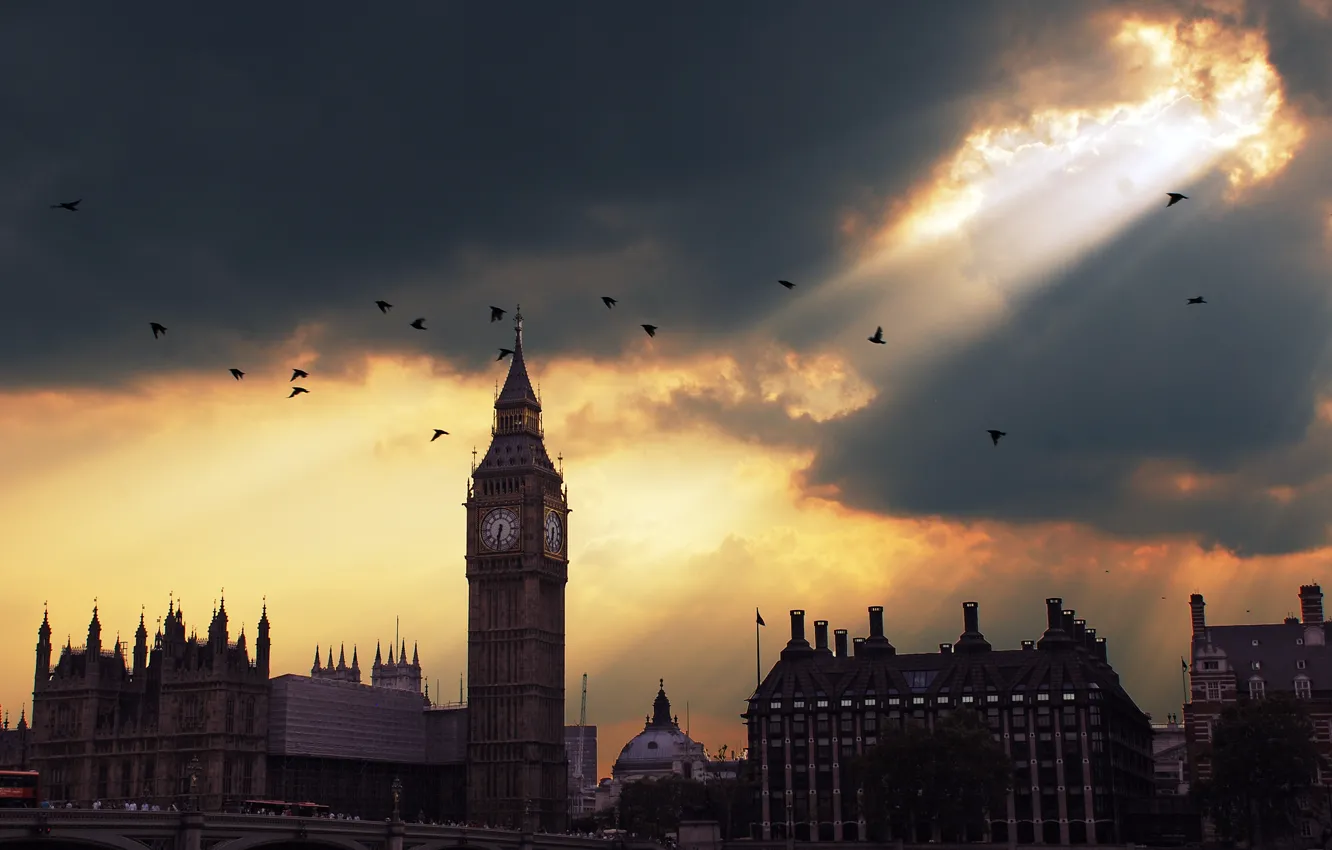 Photo wallpaper sunset, London, Big Ben, sunset, London, Big Ben