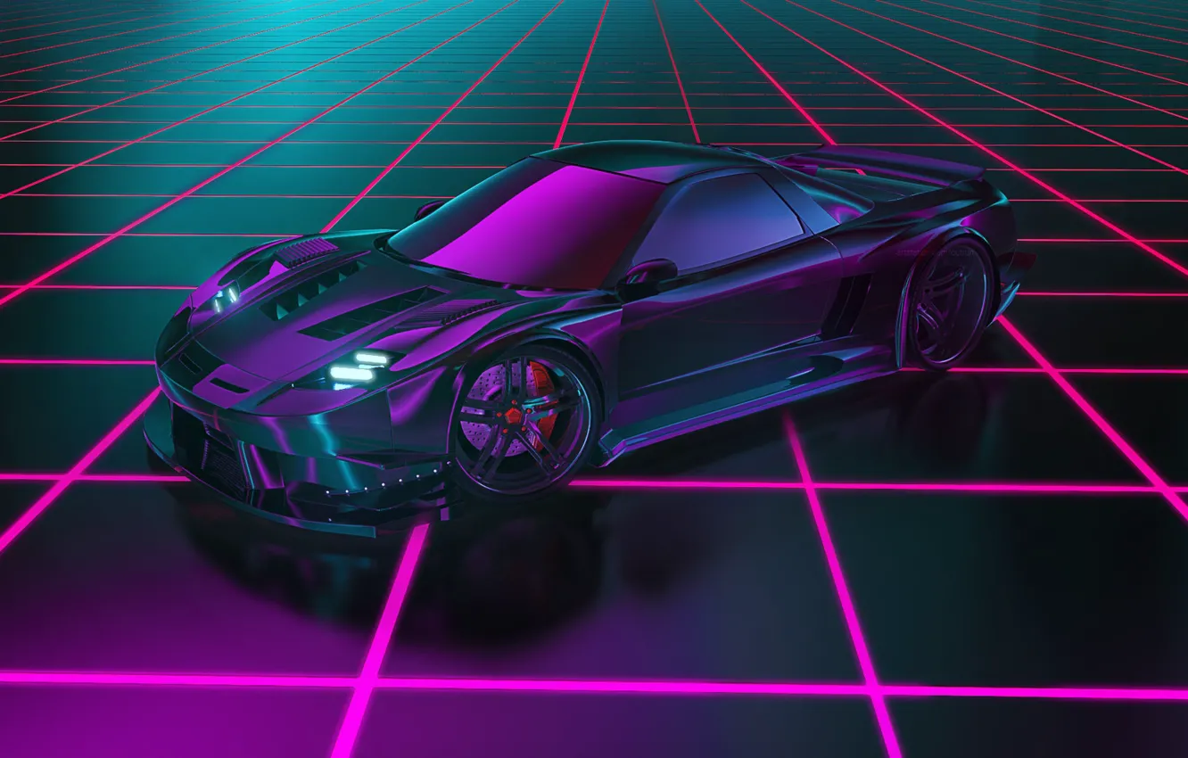 Photo wallpaper Honda, Neon, Concept Art, Honda NSX, Synth, Retrowave, Synthwave, New Retro Wave