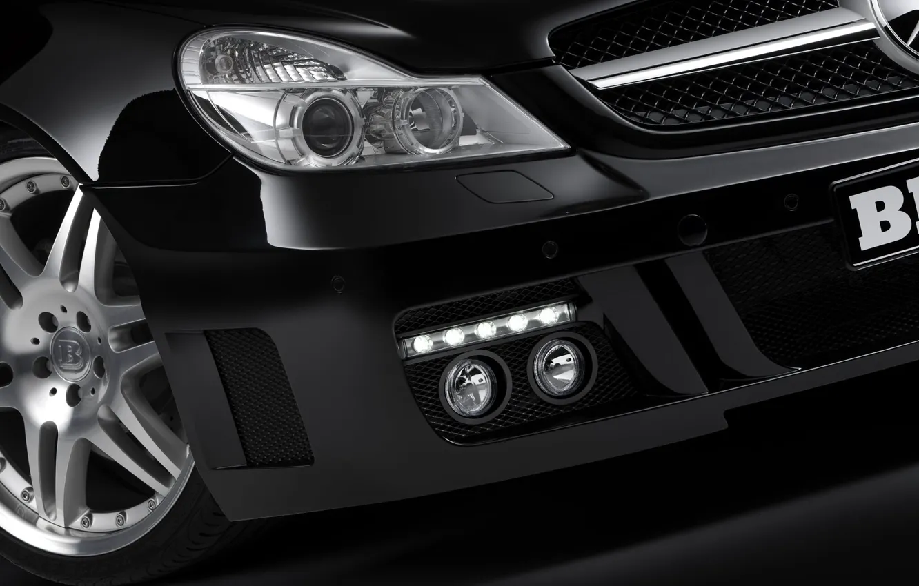 Photo wallpaper black, Mercedes-Benz, headlight, BRABUS