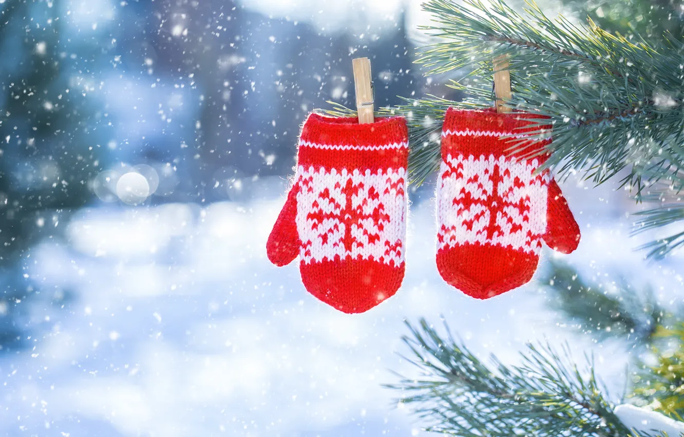 Photo wallpaper snow, decoration, snowflakes, new year, Christmas, Christmas, winter, mittens