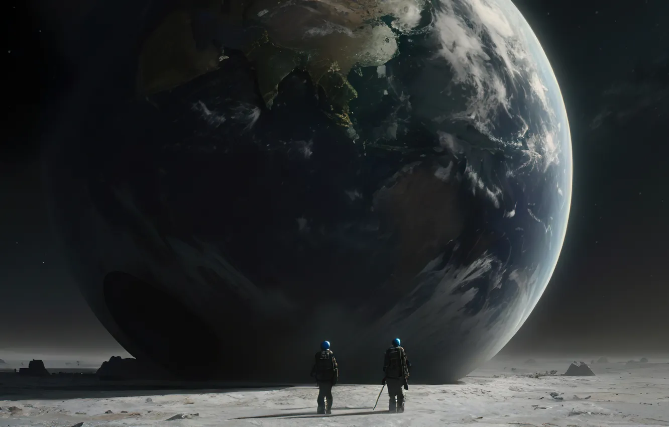 Photo wallpaper surface, earth, the night sky, digital art, suddenly, art work Razor127, Earth on the Moon, …