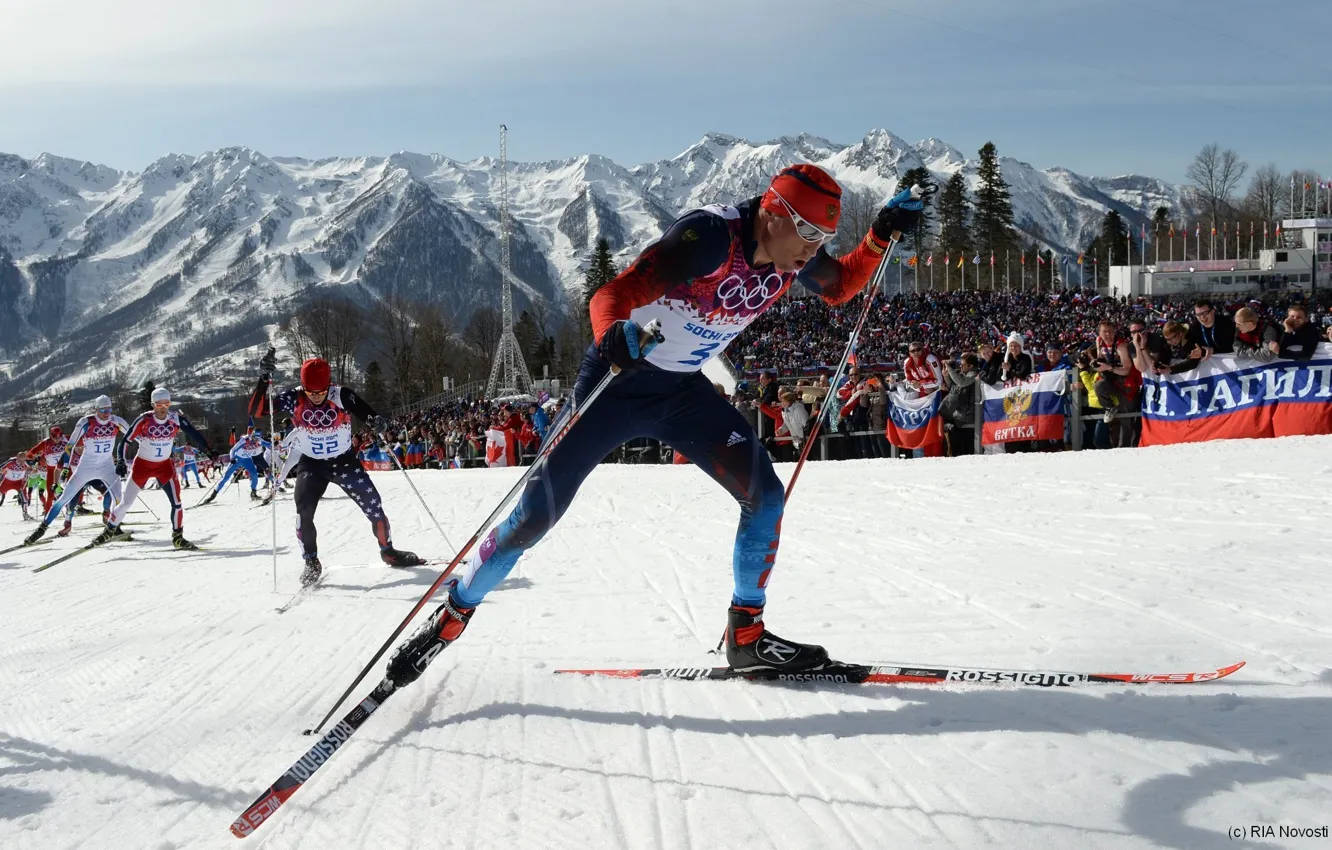 Photo wallpaper snow, mountains, ski, Olympics, Russia, Sochi, 2014, Alexander Legkov